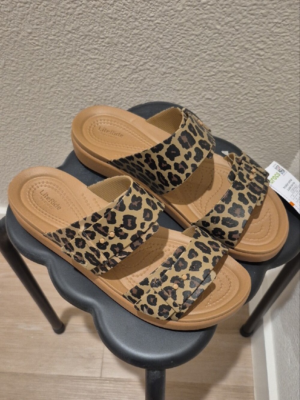 CROCS Leopard Print Dual-Strap Sandals in Tan and Black - Picture 8 of 8